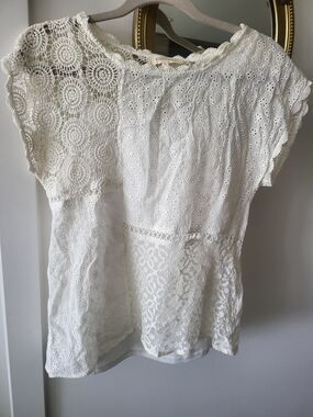 Solitaire White Mixed Lace & Eyelet Patchwork Top